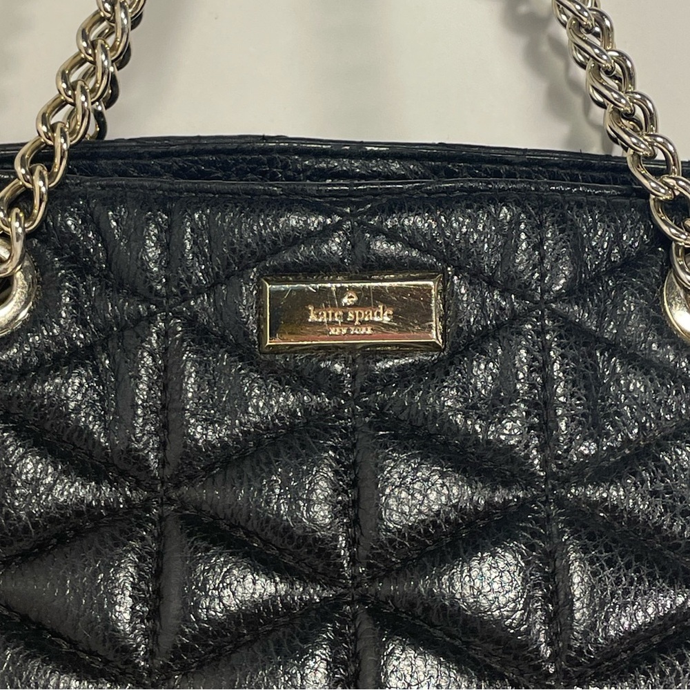 Kate Spade Black Quilted Leather Satchel Gold Chain Strap Multiple Compartments - Picture 4 of 16